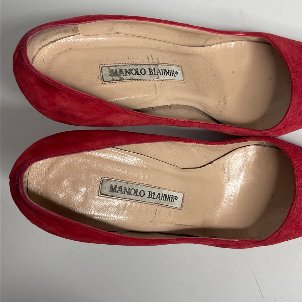 Manolo Blahnik Red Suede Pumps 4" Heels Shoes Size 36 US 6 - Picture 2 of 6